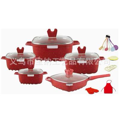 dessini25件套方汤锅压铸铝锅大理石汤锅厨具套装麦饭石不粘锅