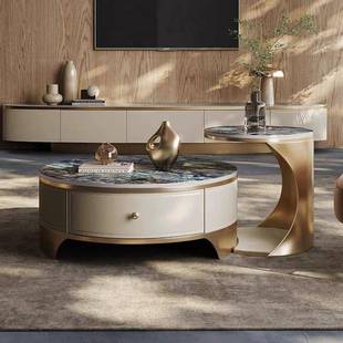 2024新款 圆形边几 岩板茶几组合现代简约设计师茶几轻奢感意式