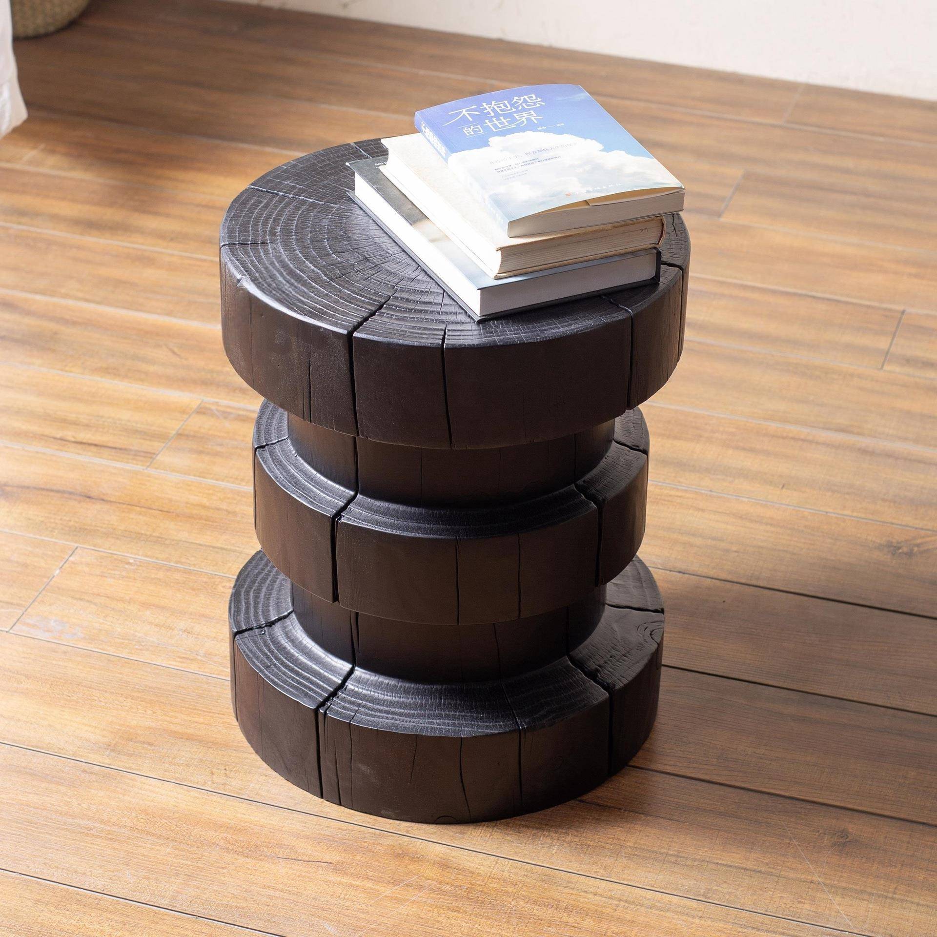 实木树桩茶几碳化黑色原木根雕木桩摆件底座角几树墩圆凳复古边几