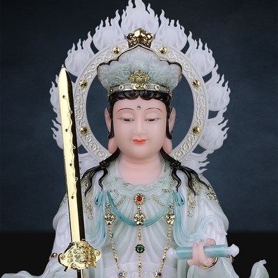 五台山文殊菩萨佛像供奉家用仿汉白玉峨眉山文殊普贤菩萨坐像摆件
