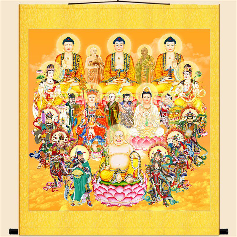 新版高清全堂佛画像 观音地藏王文殊普贤菩萨佛堂家用供奉卷轴画