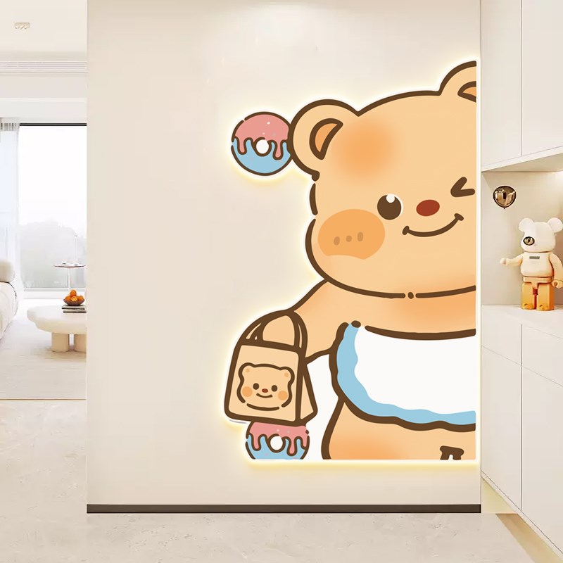 可爱黄油小熊卡通玄关装饰画走廊挂画电视背景墙卧室儿童房间壁灯图片