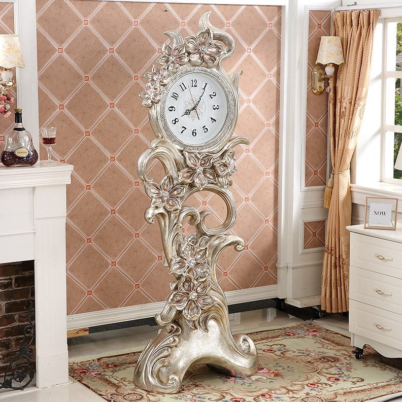 座钟落地钟装饰大厅摆件别墅欧式大美式创意静音客厅钟立兰花钟表