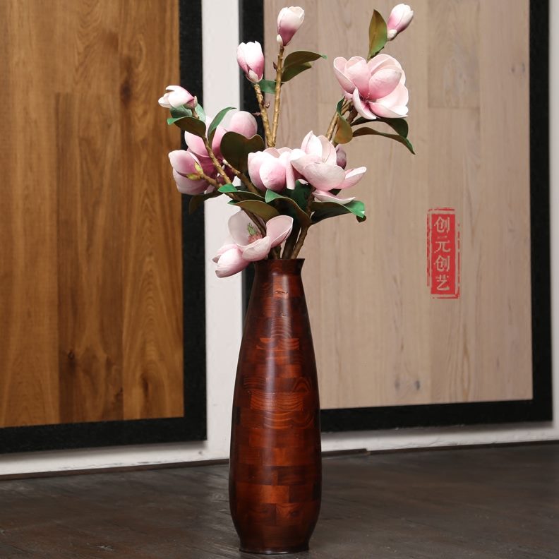 插花简约家居装饰品落地木质摆件客厅复古高花艺欧式花器花瓶
