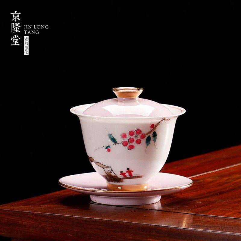 绘手白瓷功夫茶具套装家用简约办公室会客茶泡杯高端礼品