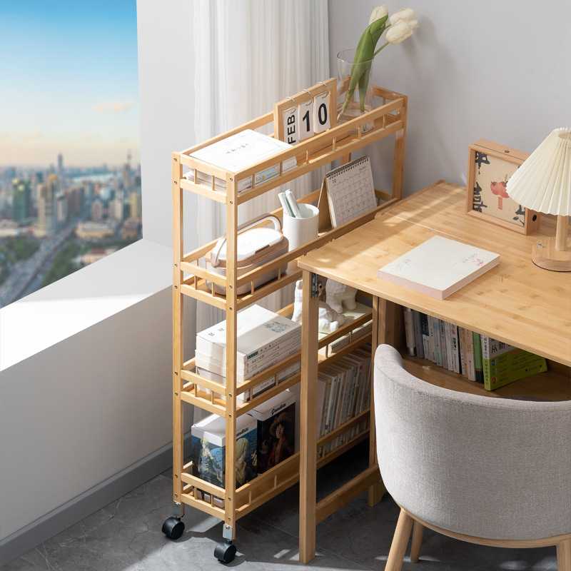 可移动书架置物架落地办公桌下小推车书本收纳架带轮儿童阅读书柜