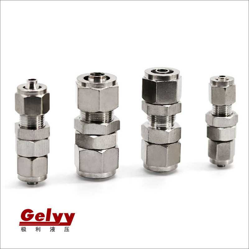 304不锈钢快拧软管接头PM-4/6/8/10/12隔板串板直通双螺母全金属