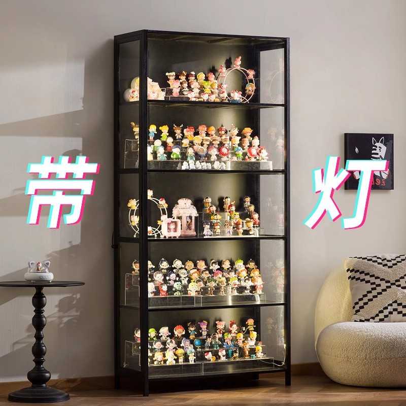 轻奢玻璃门实木手办盲盒模型防尘带灯展示柜设计模型柜储物收纳柜