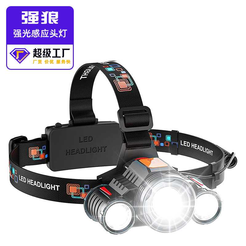 亚马逊新升级爆款3LED强光变焦头灯 T6旋转变焦铝合金Type-C充电