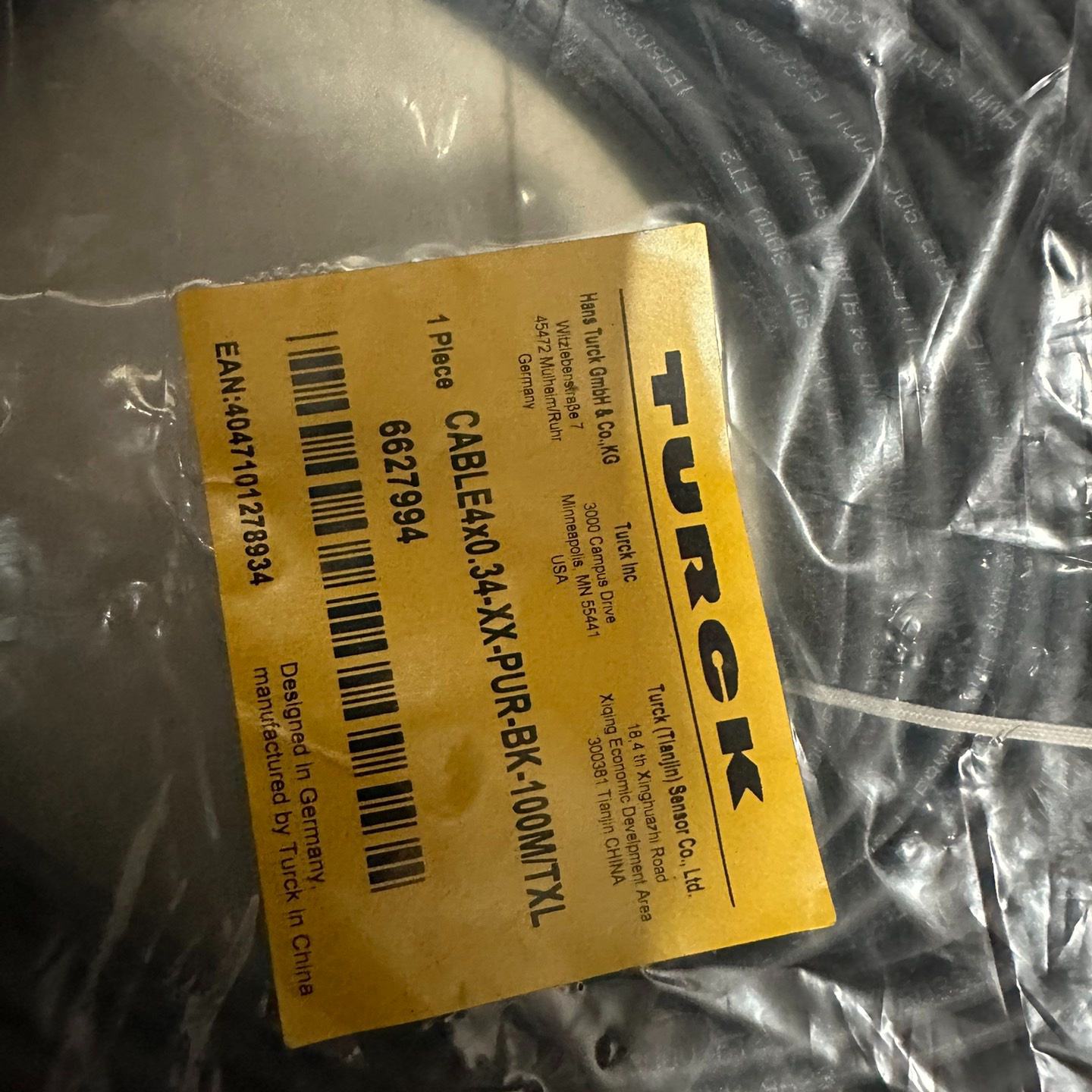全新图尔克阻燃M12线缆CABLE4x0.34XXPUR--议价商品
