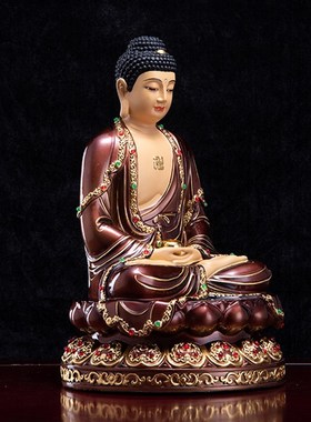 紫铜描金娑婆三圣释迦牟尼地藏王菩萨观世音菩萨神像家用供奉摆件