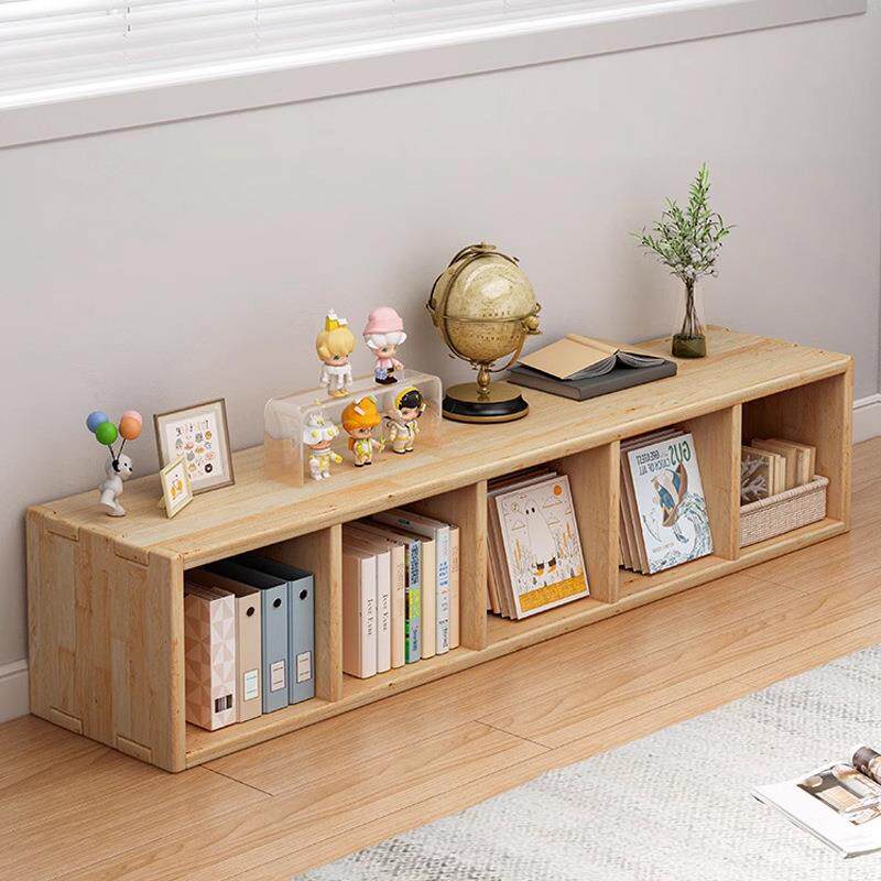 书架落地单层置物架全实木收纳柜学生书柜子储物柜长条矮柜格子柜