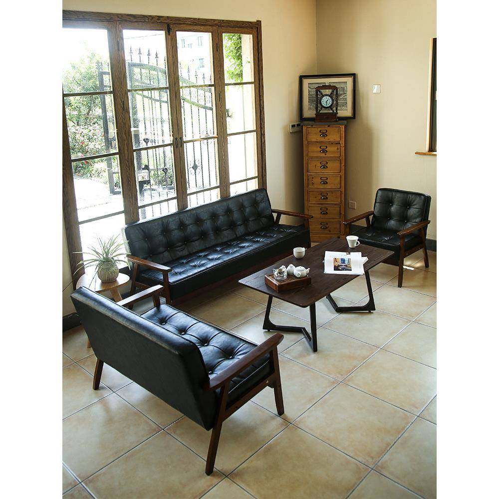 实木美式复古皮艺拉扣沙发小户型皮革客厅四人座皮质沙发简约现代