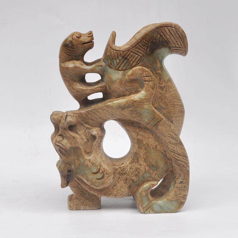 钰程本命年风水法器战汉兽杯高19.5厘米仿古摆件做旧岫玉古玉高