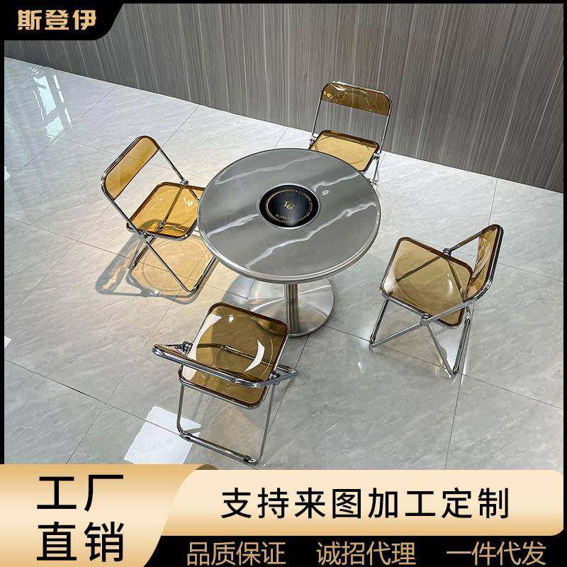 网红工业风火锅店饭店餐桌不锈钢双层圆形火锅桌子透明亚克力椅子,基础建材,脚轮/万向轮,淘宝优惠券,粉丝福利购,淘宝优惠卷