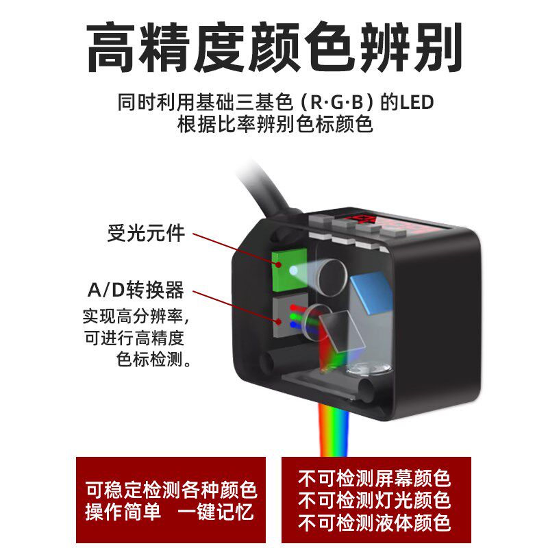 灵犀智能色标光电开关 颜色识别传感器 标签纠偏分色定位感应器