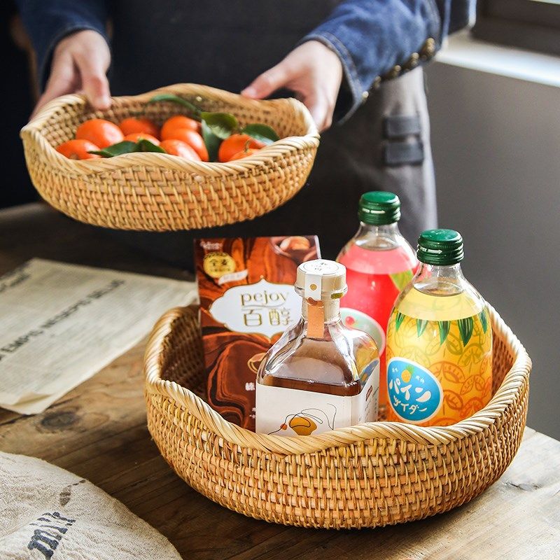 藤编水果篮家用馒头收纳馍筐点心干果盘零食盘创意编织圆形鸡蛋筐,餐饮具,果盆/果盘/果篮,淘宝优惠券,粉丝福利购,淘宝优惠卷