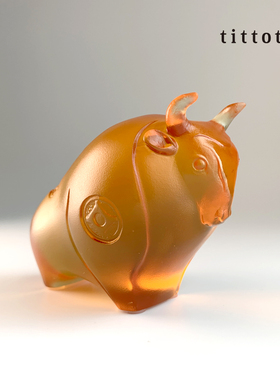 琉园中式琉璃桌面生肖牛摆件 牛势旺 开业乔迁年会伴手送礼