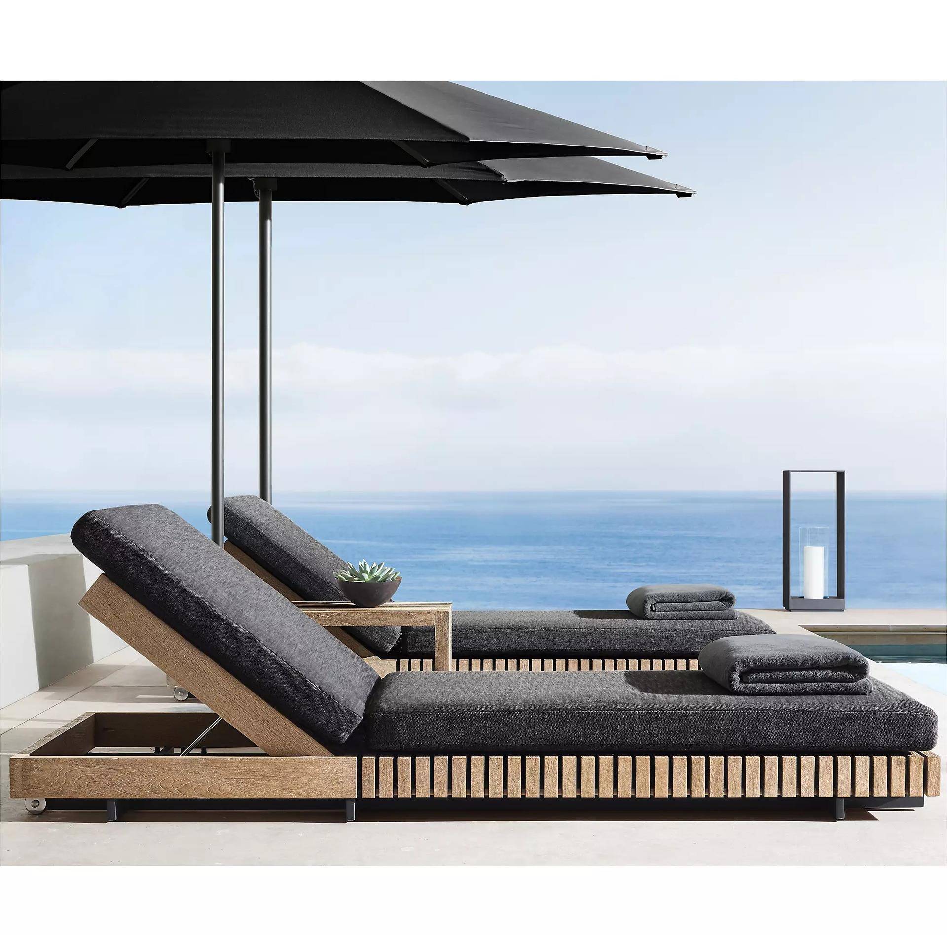 户外花园别墅泳池旁实木家具柚木日光浴躺床造型木制休闲躺椅家具