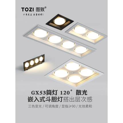 gx53可换灯泡嵌入式长双头三头四头六头九头led无主灯斗胆筒灯