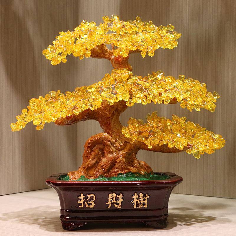 黄水晶高招财树黄水晶招财摆件客厅办公装饰送礼乔迁开业