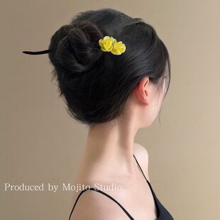 黄梨帐中香!花朵檀木发簪女新中式古风发簪旗袍汉服头饰简约发钗