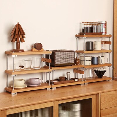 桌面光轴置物架实木杯架咖啡角收纳架子木黑胡桃木杯子架