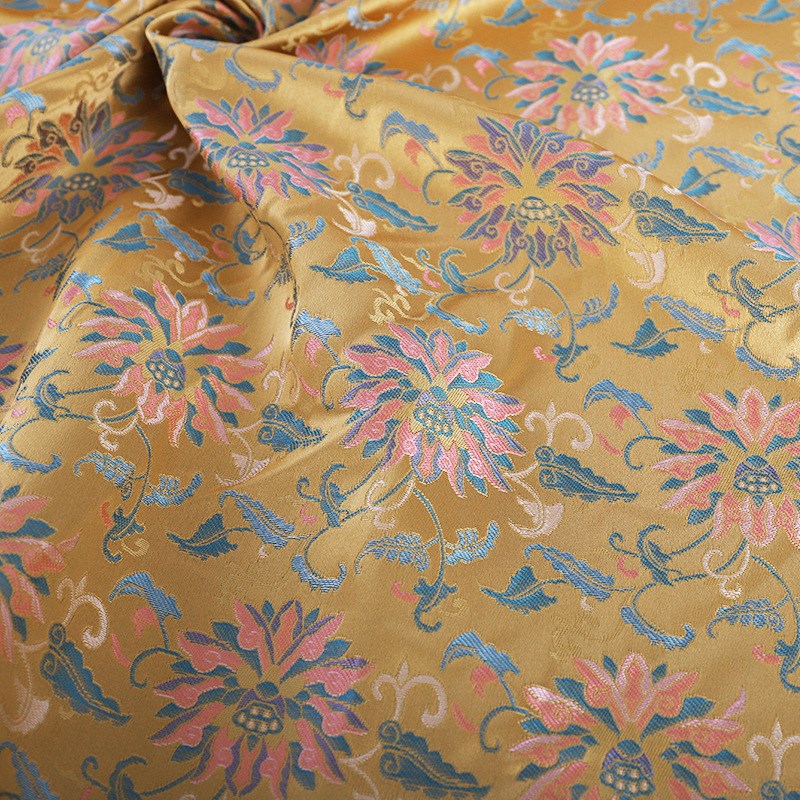 《FS100步步生莲》国风仿宋锦马甲上衣面料提花服装汉服布料