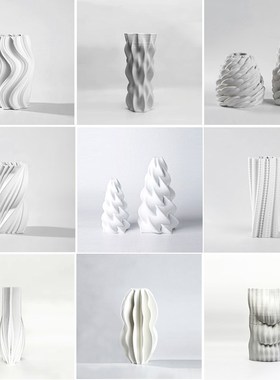 现简约欧式白色陶瓷不规则花器样板间售楼处餐厅玄关饰品摆放
