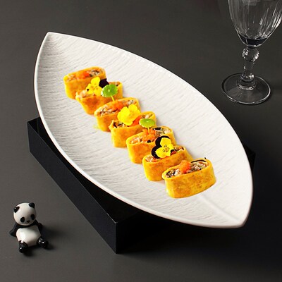 叶盘酒店私厨饭店糕点意吃长条凉菜司小境菜创意餐具个性寿盘盘