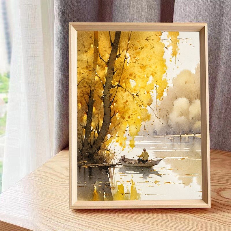 水彩装饰画山水风景挂画桌面文艺摆画客厅书房壁画摆台画小众艺术