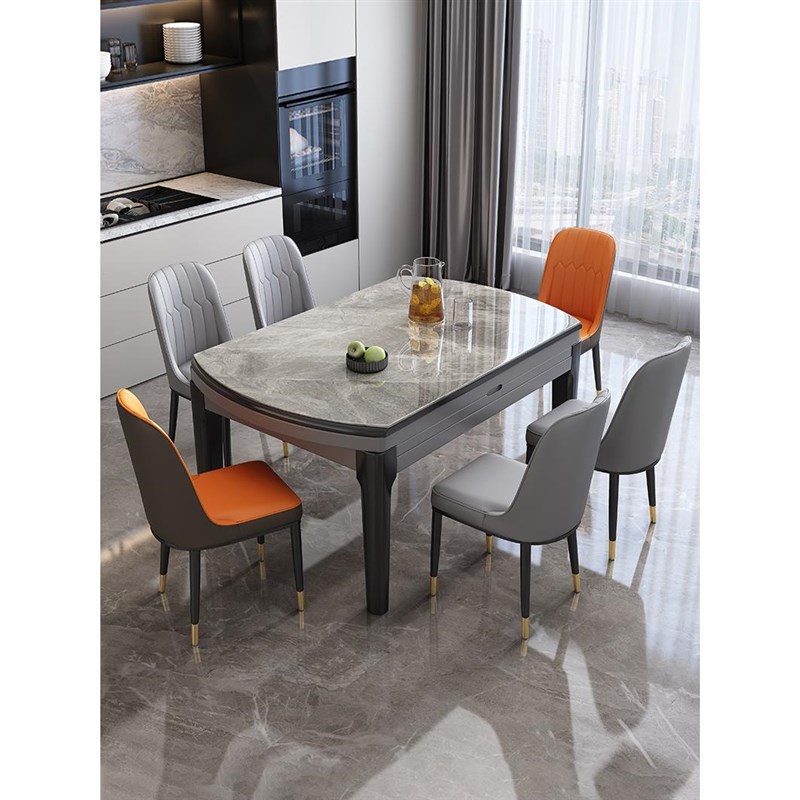 岩板餐桌现简约轻奢可伸缩折叠桌子吃饭家用小户型新款圆桌