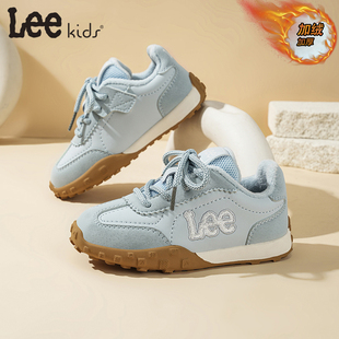 Lee kids儿童板鞋蓝色加绒加厚休闲运动鞋百搭复古阿甘鞋