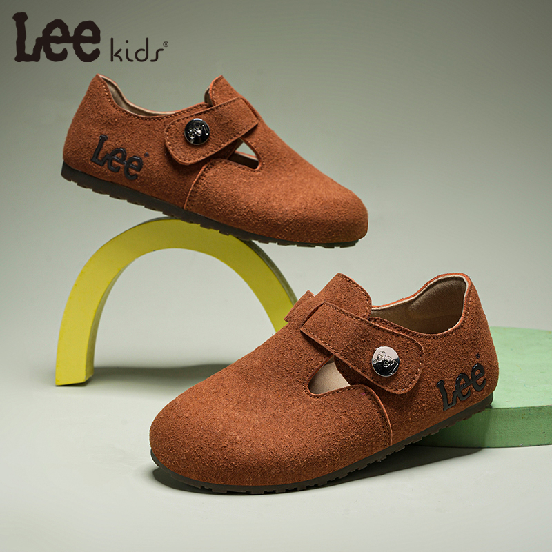 Lee kids反绒皮全包勃肯鞋儿童魔术贴休闲鞋小众高级一脚蹬板鞋