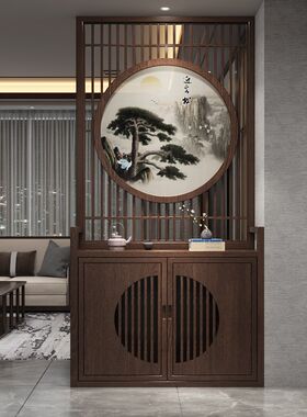 新中式屏风隔断客厅现代简约储物鞋柜一体正对大门入户玄关柜定制