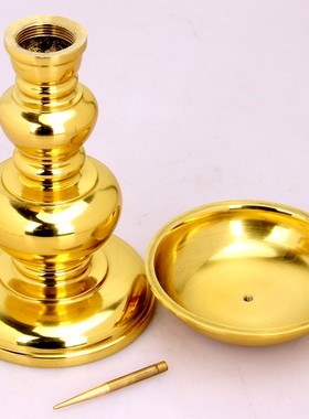 厚德居 铜座洋烛针烛台 蜡烛灯台 光身葫芦烛座 摆件一对