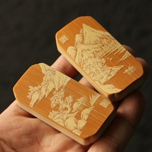 几十年老玉竹纯手工精工留青雕刻*6手牌把件把玩竹雕文玩竹器