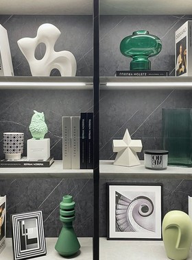 样板璃书柜创意家居软装饰品摆件相架挂画陶瓷树脂玻间组合ZH9