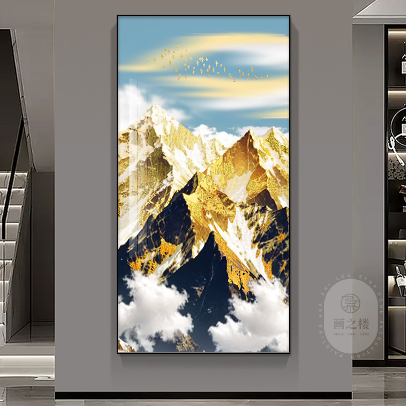 背靠金山玄关装饰画家有靠山现代轻奢走廊过道背景墙油画楼梯挂画图片