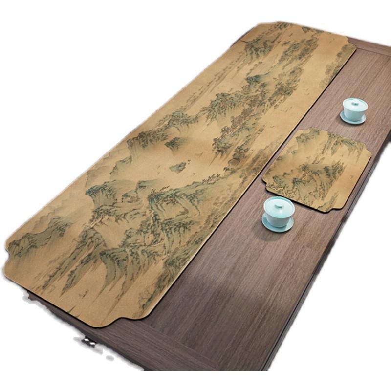 新中式茶桌垫布防水禅意皮革茶席吸水快干桌旗台布长条轻奢高级感