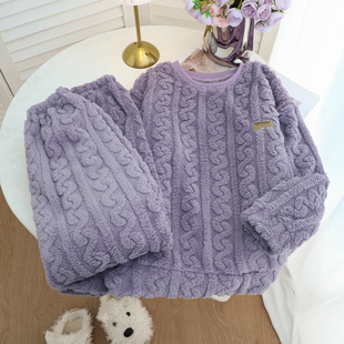 睡衣女冬季加厚加绒珊瑚绒2025新款大码可外穿家居服女士冬天套装