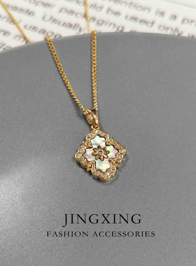 复古四叶草贝母项链高级感毛衣链