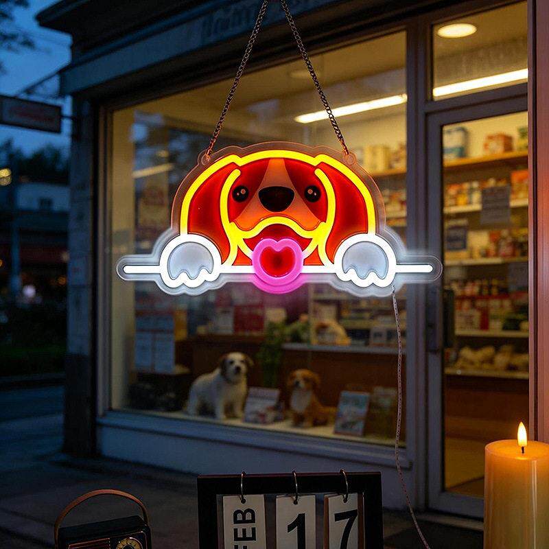新款小板霓虹灯宠物店围发光氛布置 LED狗背彩绘霓虹灯XJH卡通卧