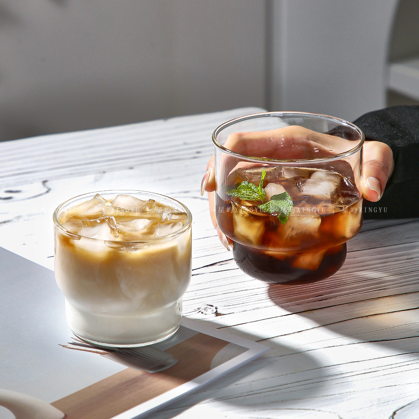 高硼硅叠叠玻璃杯耐高温高颜值女士水杯家用高级感咖啡杯牛奶杯