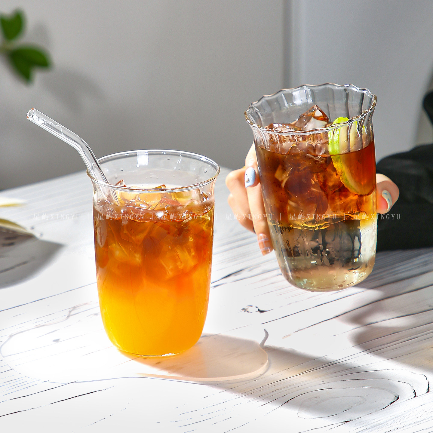 创意高硼硅玻璃杯ins风耐高温高颜值水杯家用牛奶咖啡杯大容量