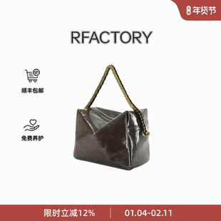 Rfactory豆腐包中号深棕牛皮斜挎单肩手提通勤小众设计师品牌女包