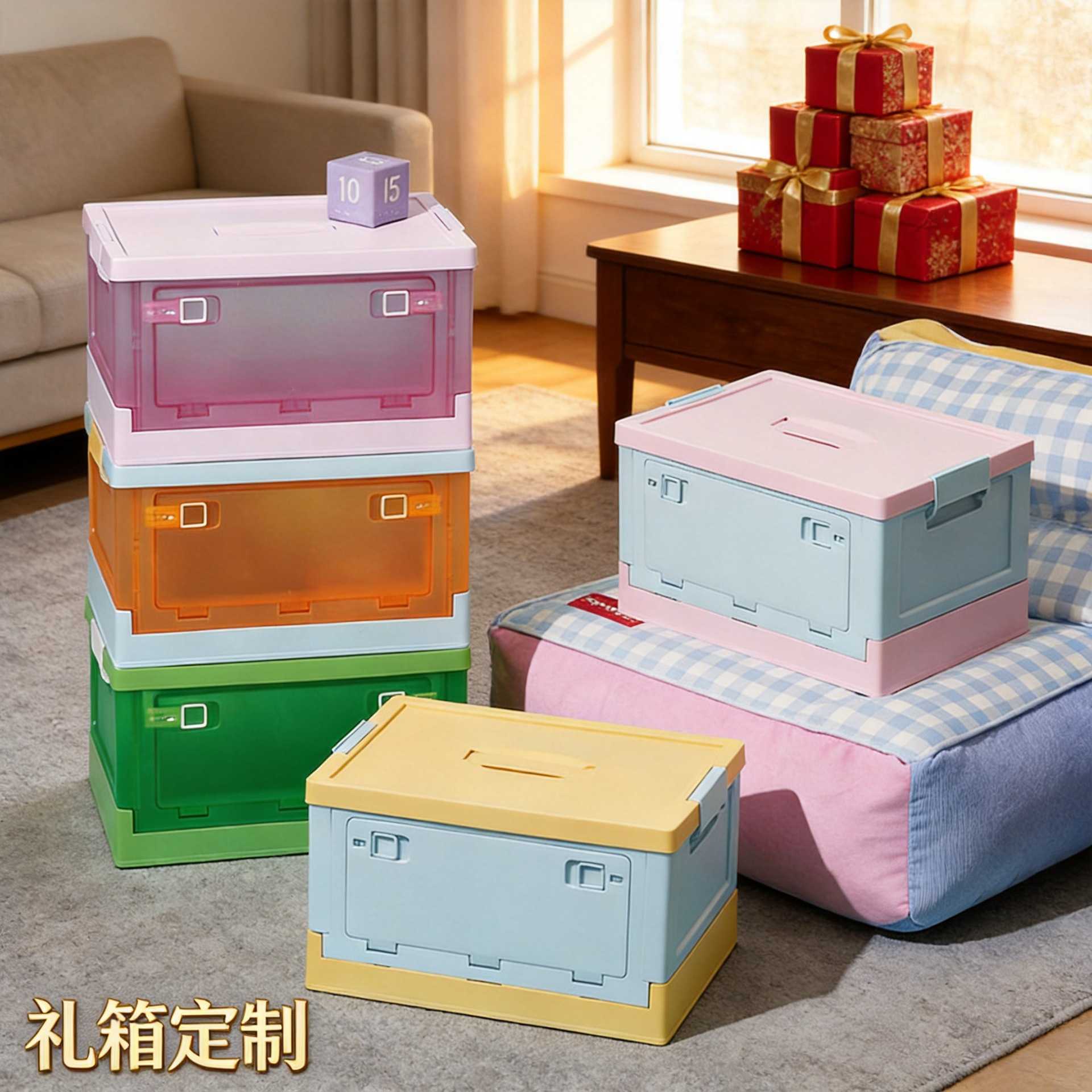 礼品箱节日送礼折叠收纳箱可手提20L30L提篮侧开门储物收纳整理盒