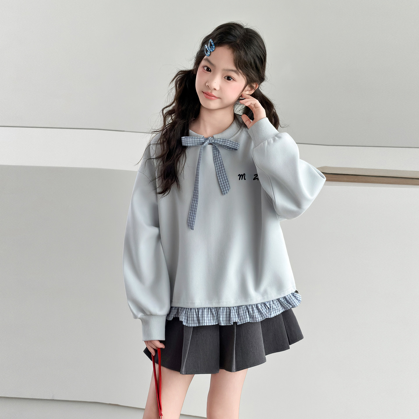 女童学院风假两件卫衣春装新款
