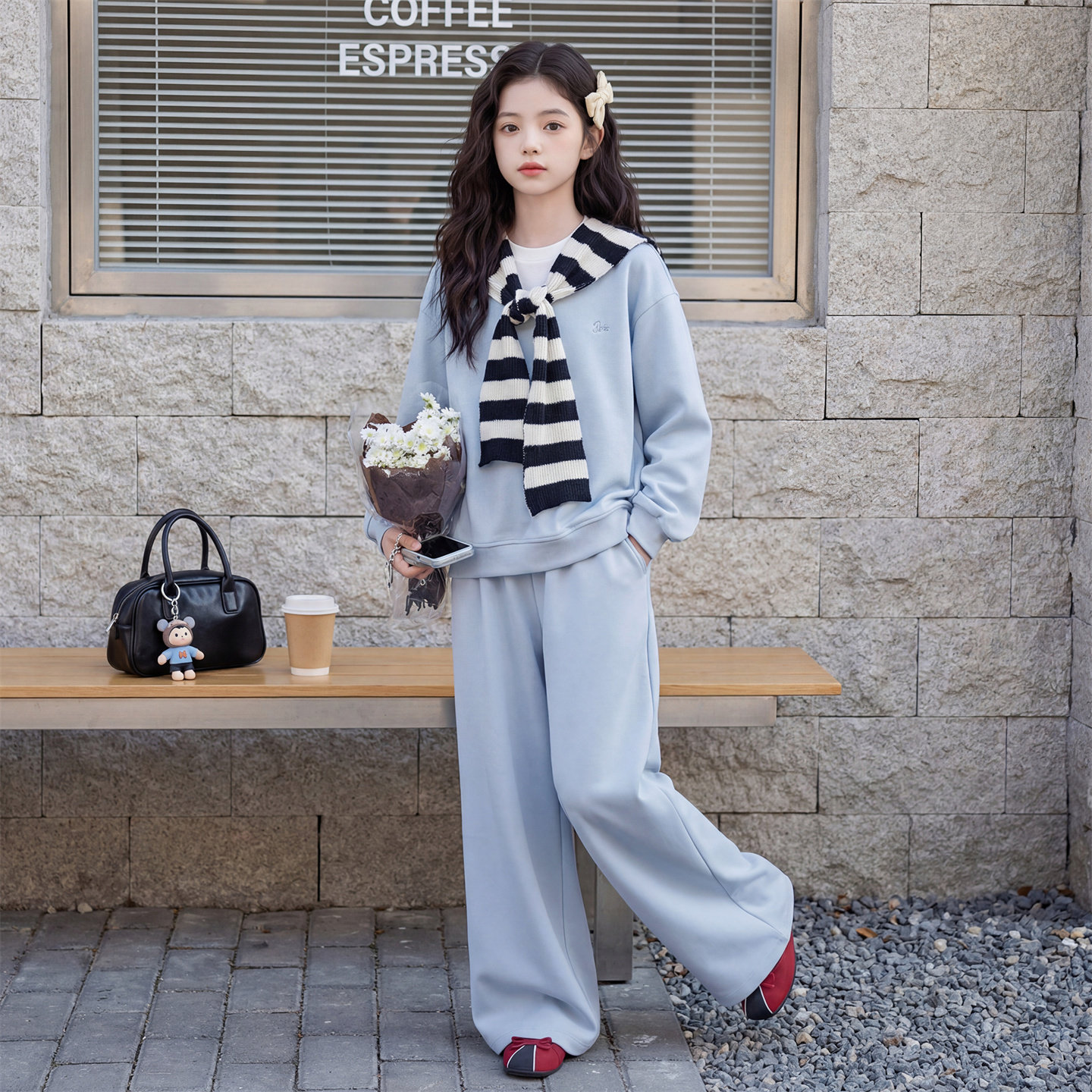 女童学院风卫衣套装春装2026新款韩版洋气女大童休闲运动两件套潮