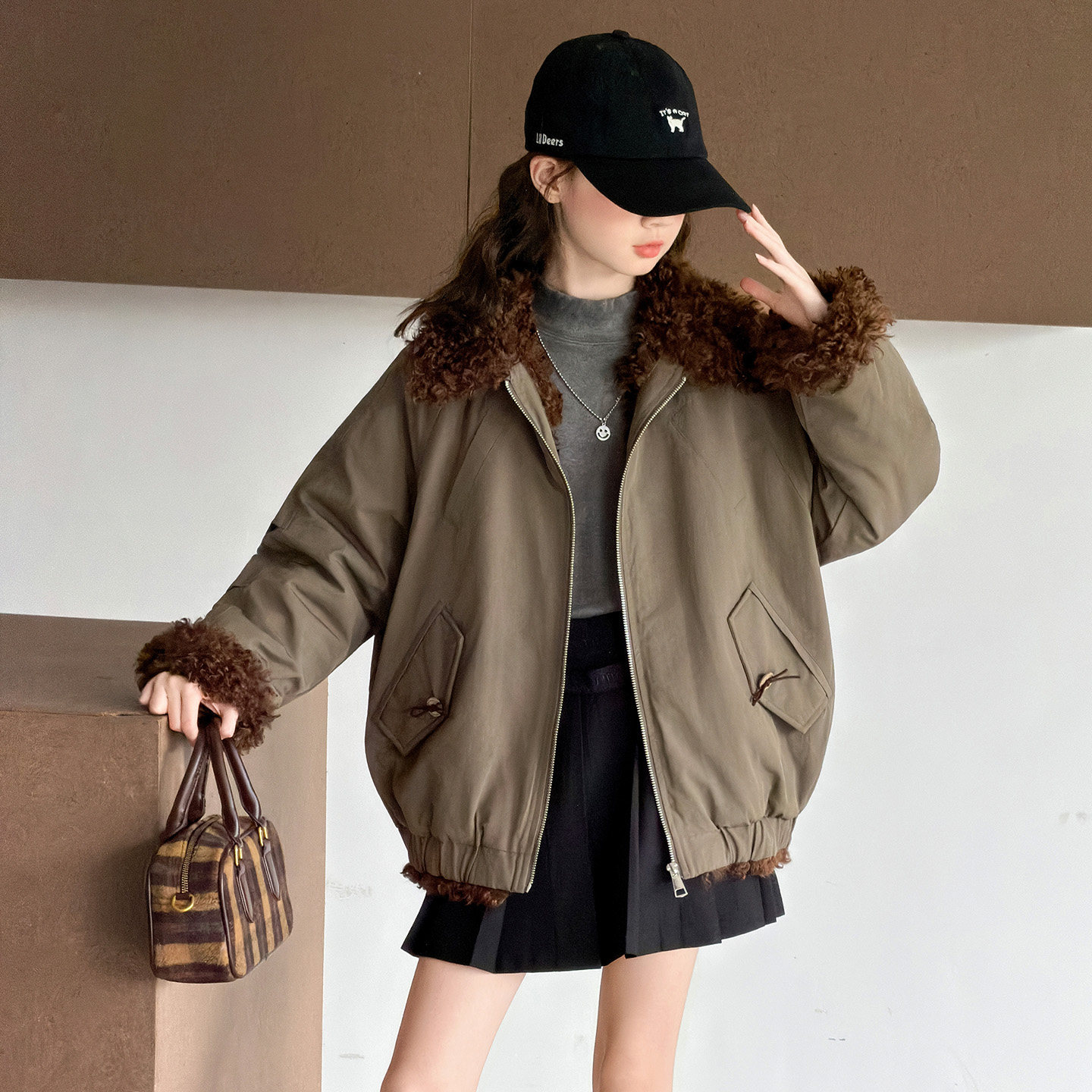 女童秋冬夹棉加厚毛毛领派克外套